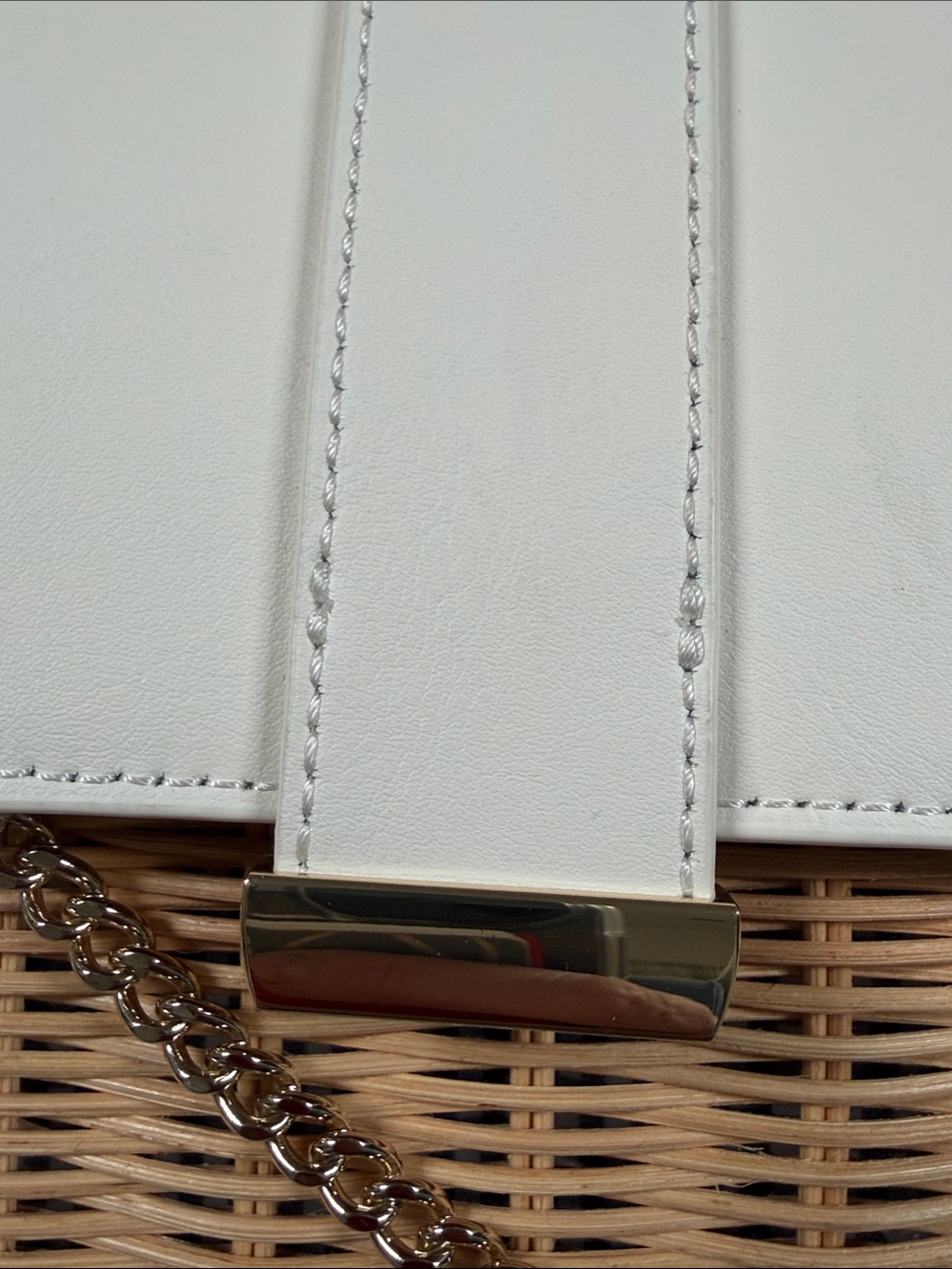 Talbots Natural Woven Satchel with White Leather Flap - Picture 15 of 16